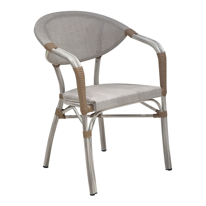 SILLA DE ALUMINIO/TEXTILENO BEIGE+ALUM:IVORY W56*D60*H83