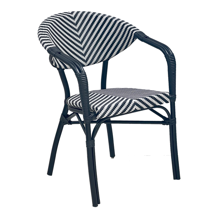 SILLA DE ALUMINIO/TEXTILENO BLANCO/NEGRO + ALUM: NEGRO W56*D60*H83