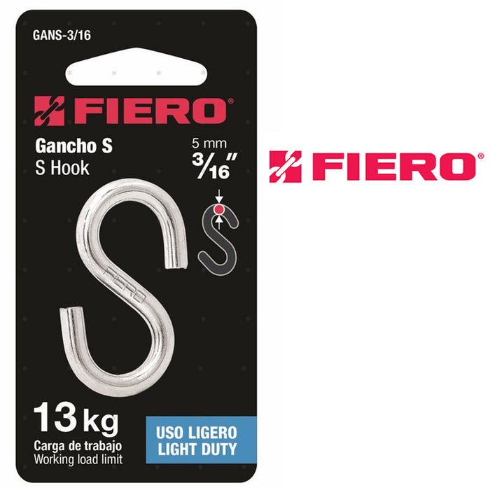 GANCHO "S" "FIERO" PARA CABLE(1) 3/16"