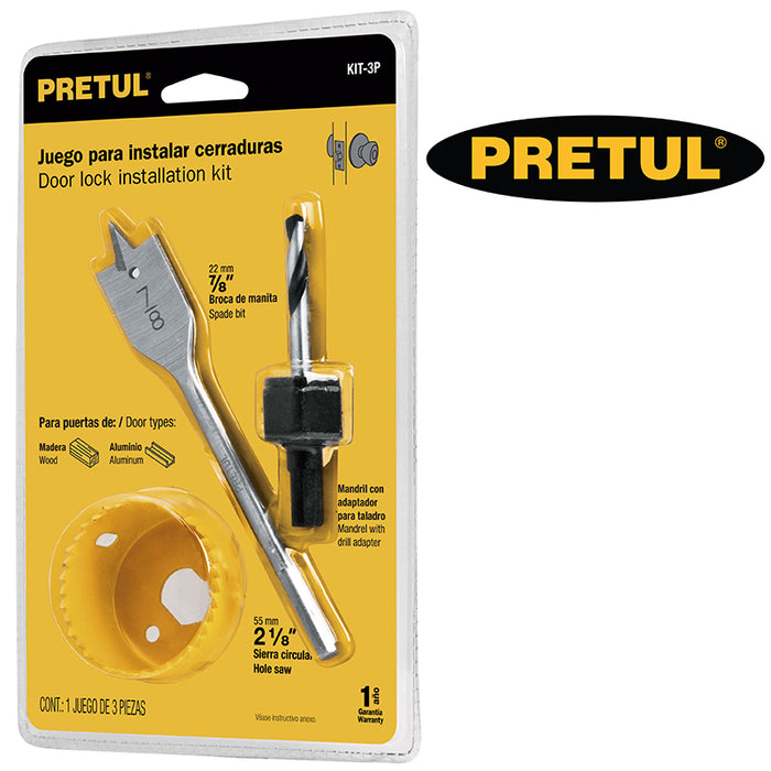 KIT CORTACIRCULOS PARA INSTALAR CERRADURAS ( 3 PIEZAS) "PRETUL"
