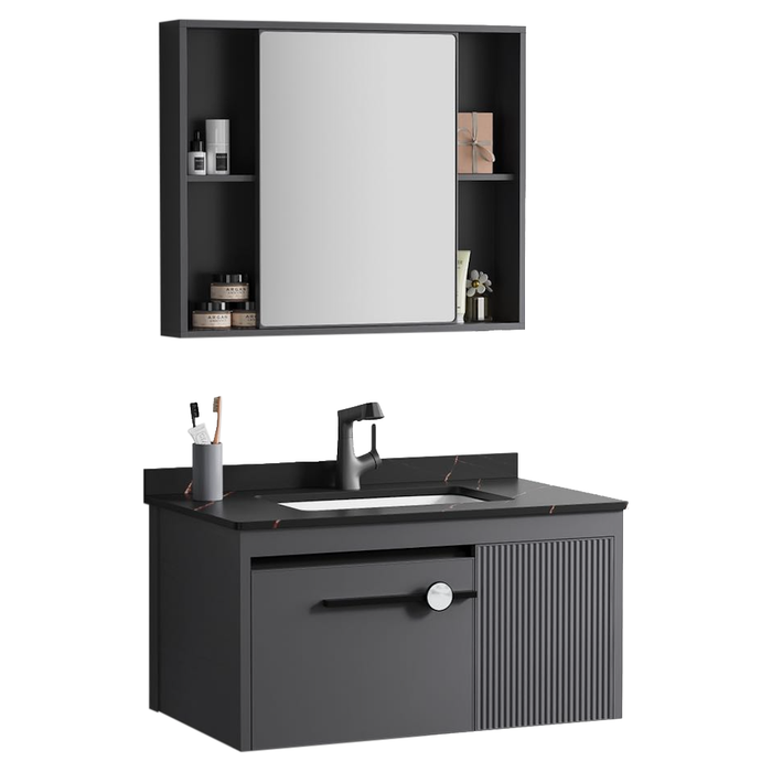 MUEBLE D/BAÑO CON ESPEJO D/ALUMINIO NEGRO 80*47.5*44CM