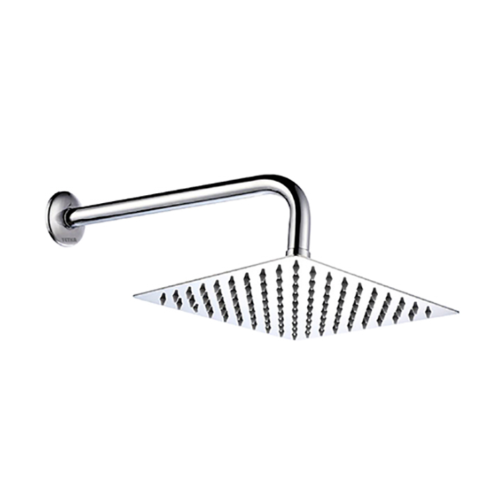 DUCHA ACERO INOX. CUADRADA 20CM HERAJES DE LATON, TUBO GRUESO 40CM