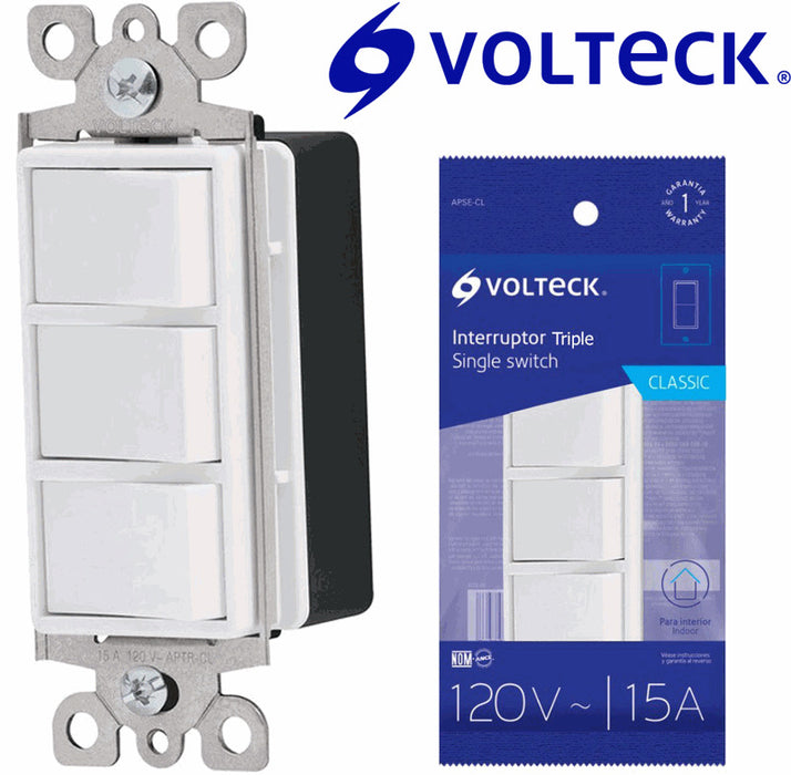 INTERRUPTOR TRIPLE "CLASSIC" BLANCA 120V 15A