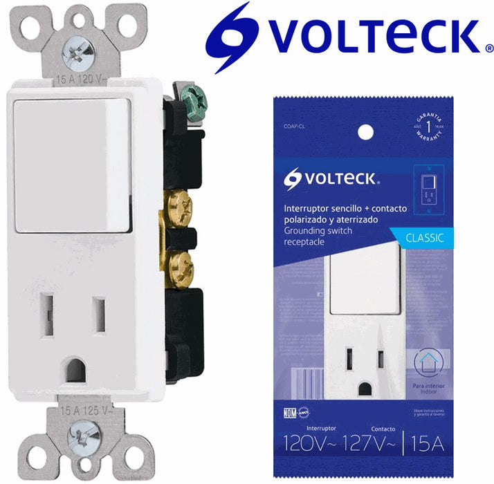 INTERRUPTOR Y TOMA (2) "CLASSIC" BLANCA 120V/127V 15A