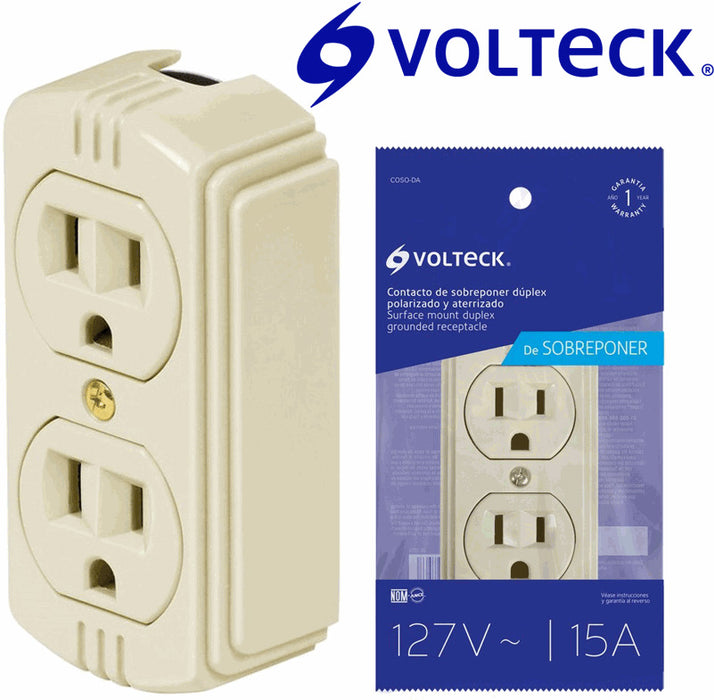 TOMA DOBLE (2) VOLTECK SOBREPONER POLARIZADO 127V 15A