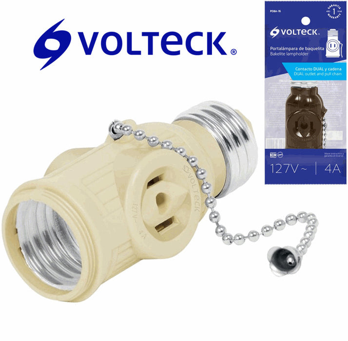 SOCKET PORTALAMPARA (4) CON DOS TOMAS Y CADENA