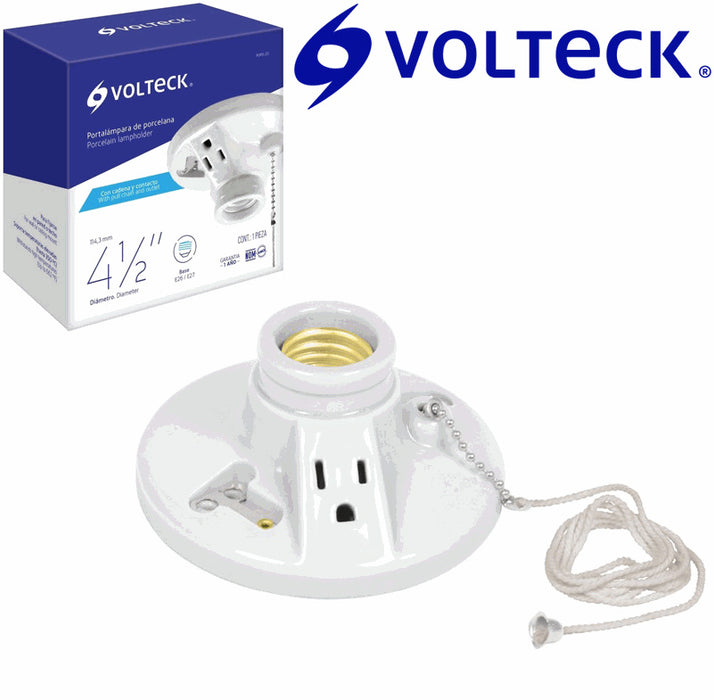 ROSETA PORCELANA "VOLTECK" 4 1/2" CON TOMA Y CADENA