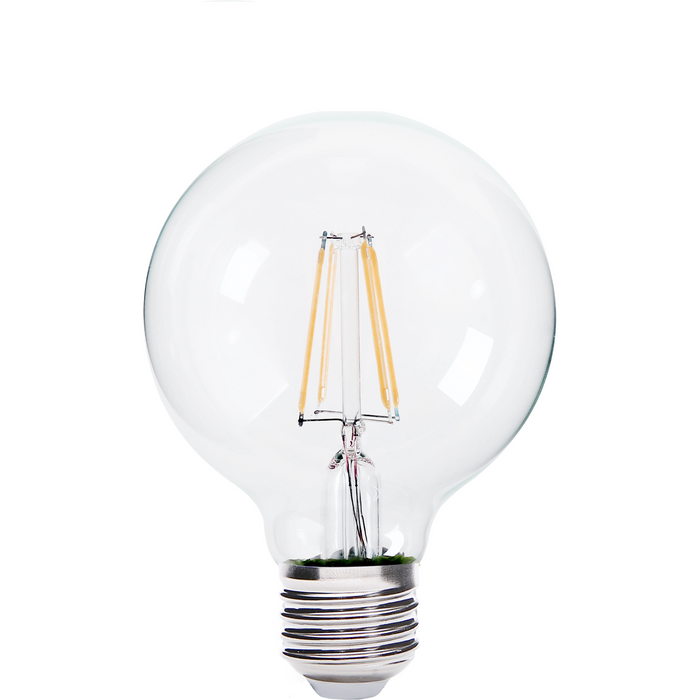 BOMBILLO DE FILAMENTO LED E27, 4W, G25, 450LM, 100-240V, BLANCO CALIDO, VIDRIO CLARO