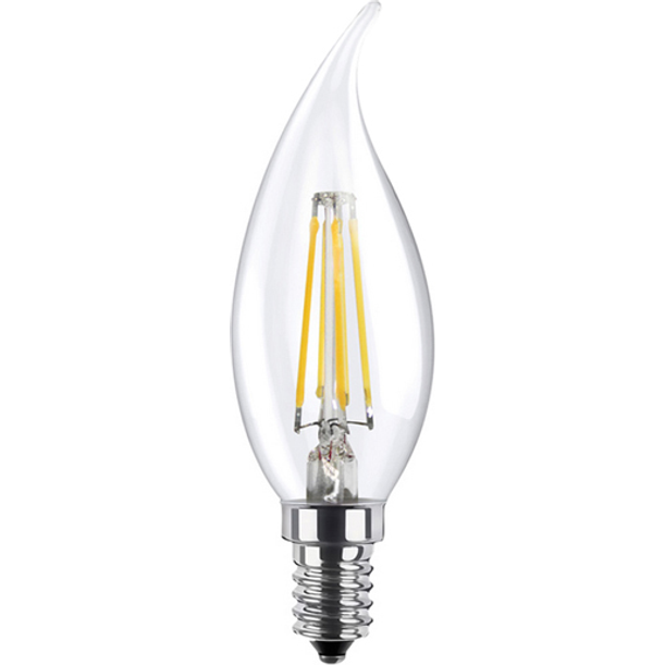 BOMBILLO DE FILAMENTO LED DIMIABLE TIPO TORPEDO E12 4W B11 400LM 110-130V BLANCO CALIDO VIDRIO CLARO