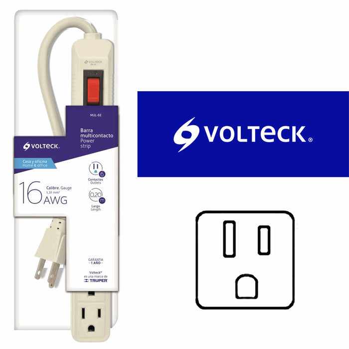REGLETA (5) ECONOMICA EXTENSION MULTIPLE 6 ENTRADAS "VOLTECK"