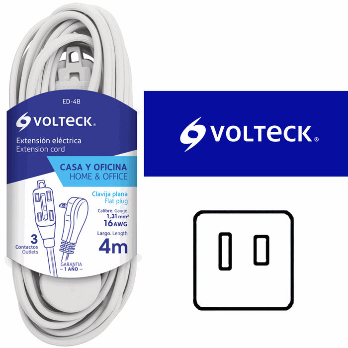 EXTENSION ELECTRICA BLANCA CALIBRE#16-20 PIES (6 METROS) VOLTECK